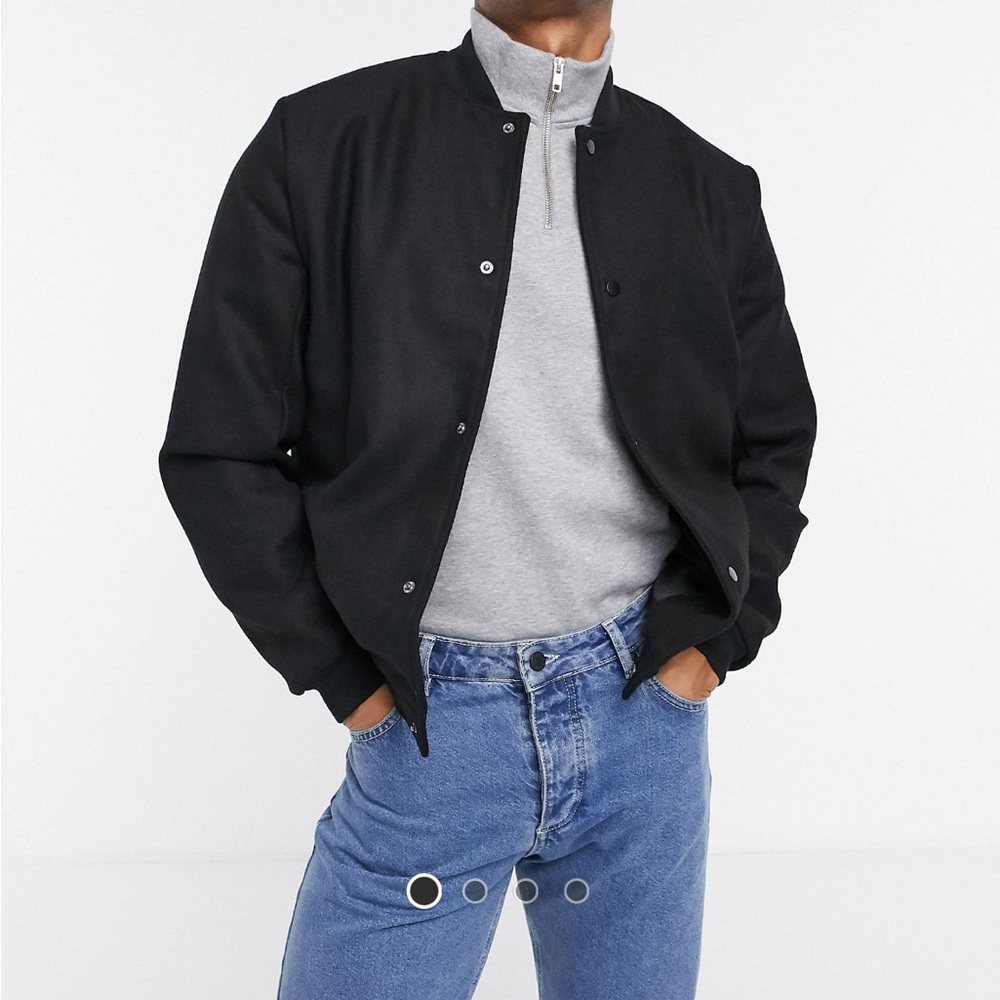 ASOS DESIGN wool mix varsity jacket in black